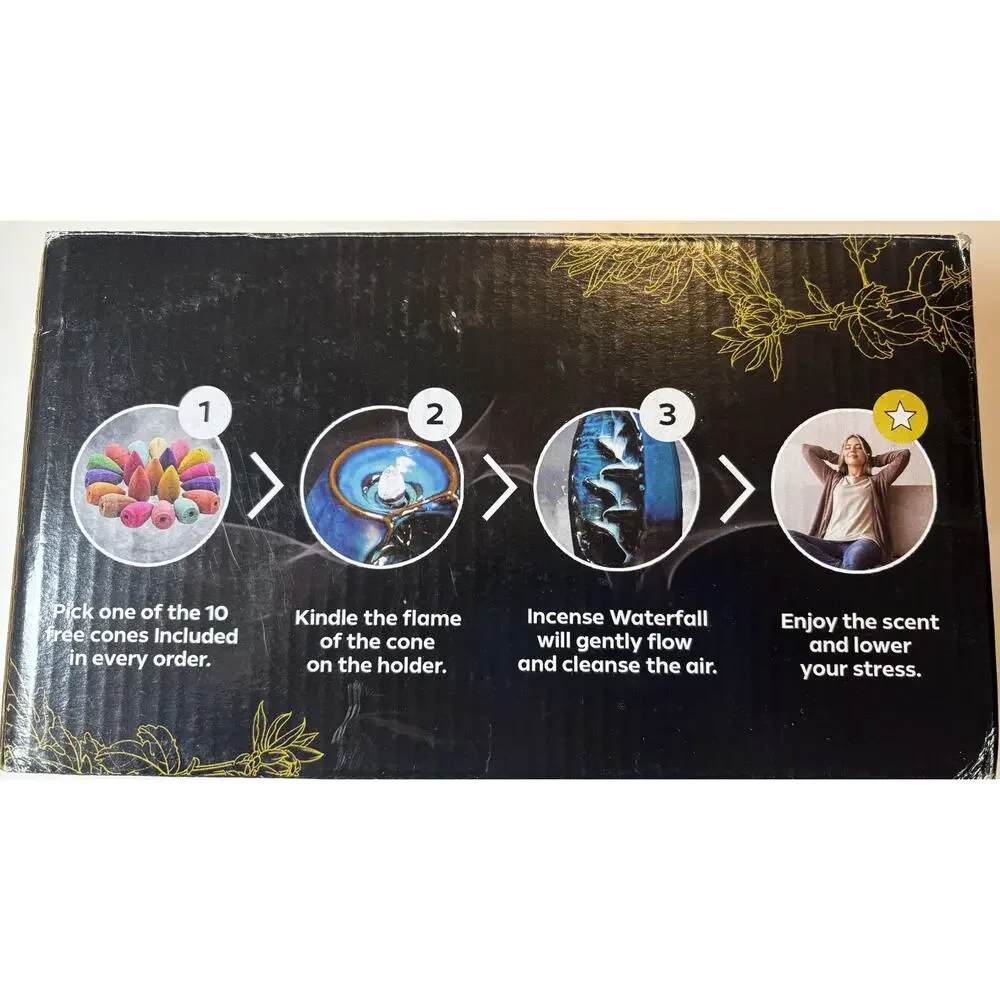 Inscents Waterfall Backflow Incense Holder Relieve Stress, Anxiety, Toxin Free